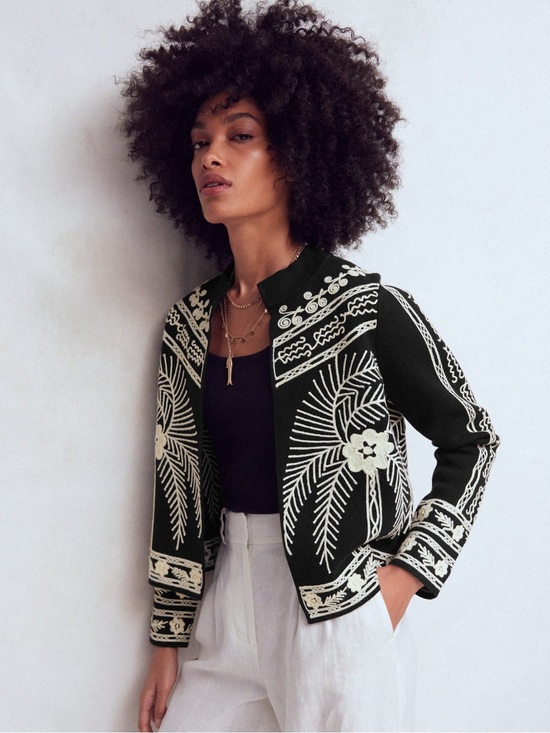 Boden Jackets & Blazers - Boden Embroidered Black & Cream Boxy Jacket